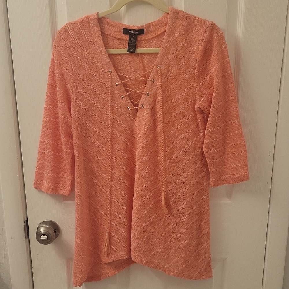 New York & Company Peach Lace-Up Tunic